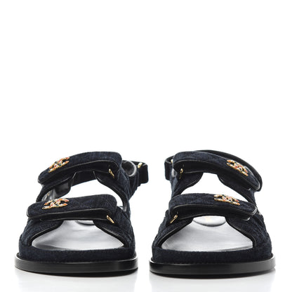 Chanel Denim Quilted Velcro Dad Sandals 41 Blue 2 of 9