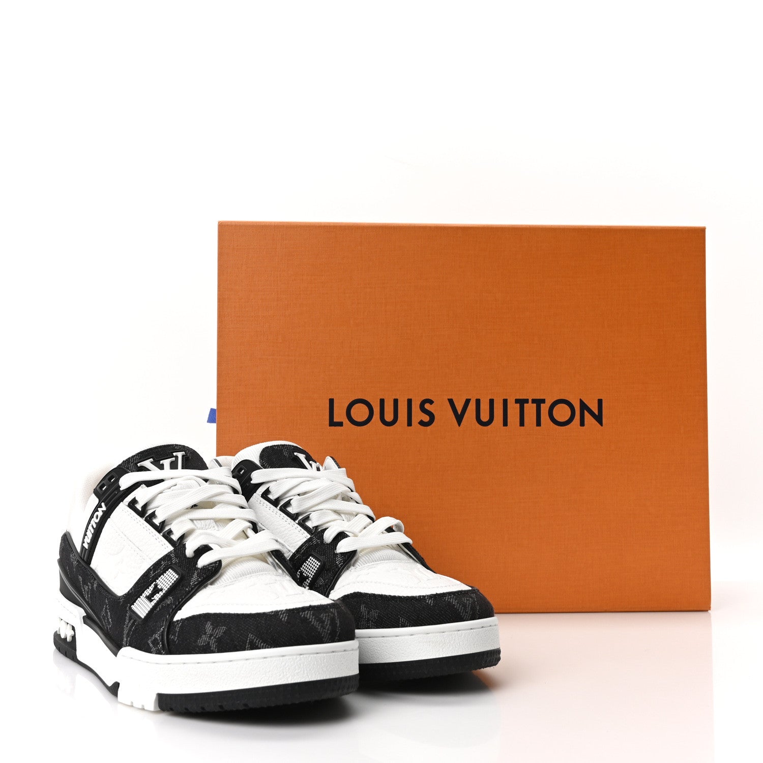 Louis Vuitton Calfskin Embossed Monogram Denim Womens LV Trainer