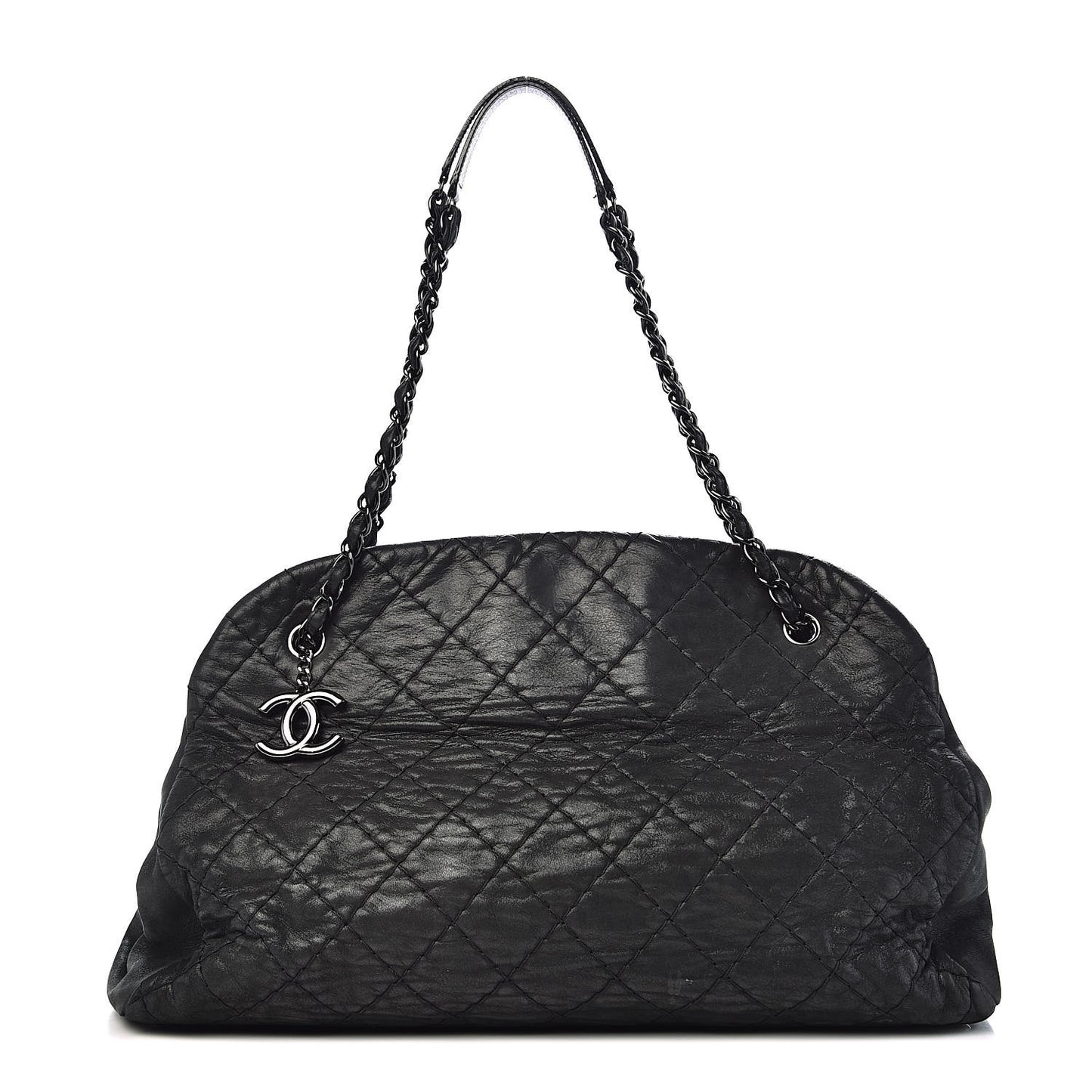 Iridescent Calfskin Extra Large Just Mademoiselle Bowling Bag Black