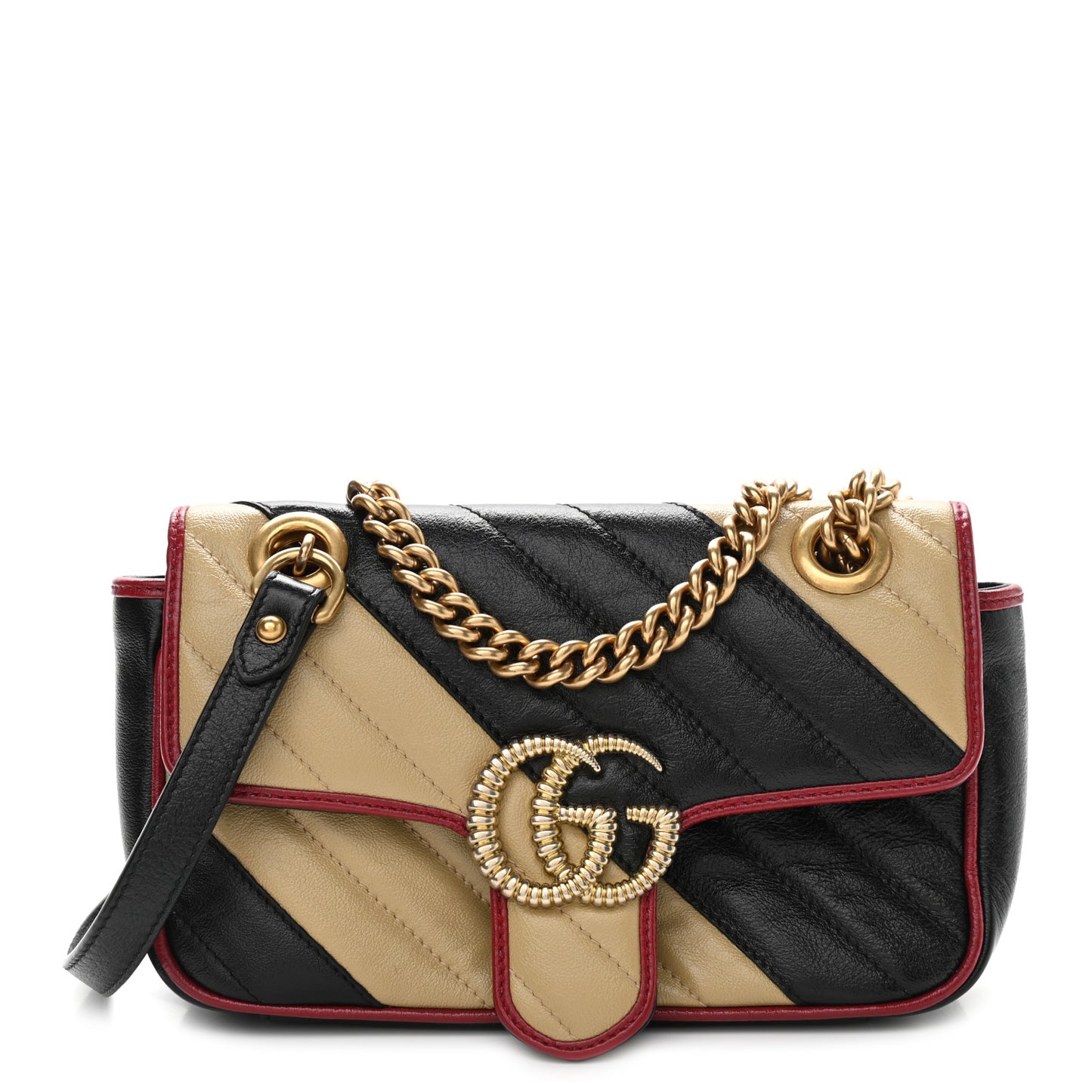 Azalea Calfskin Matelasse Diagonal Patchwork Mini Torchon GG Marmont Shoulder Bag Black Beige Romantic Cerise
