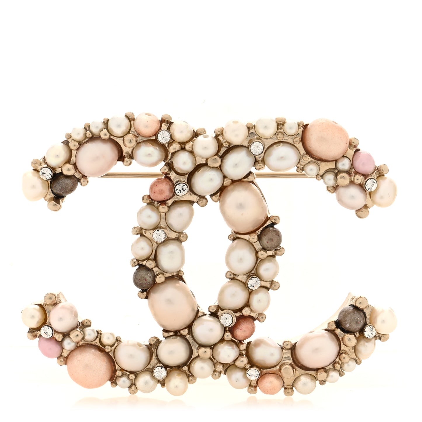Pearl Crystal Mini CC Charms Brooch Light Gold Pink