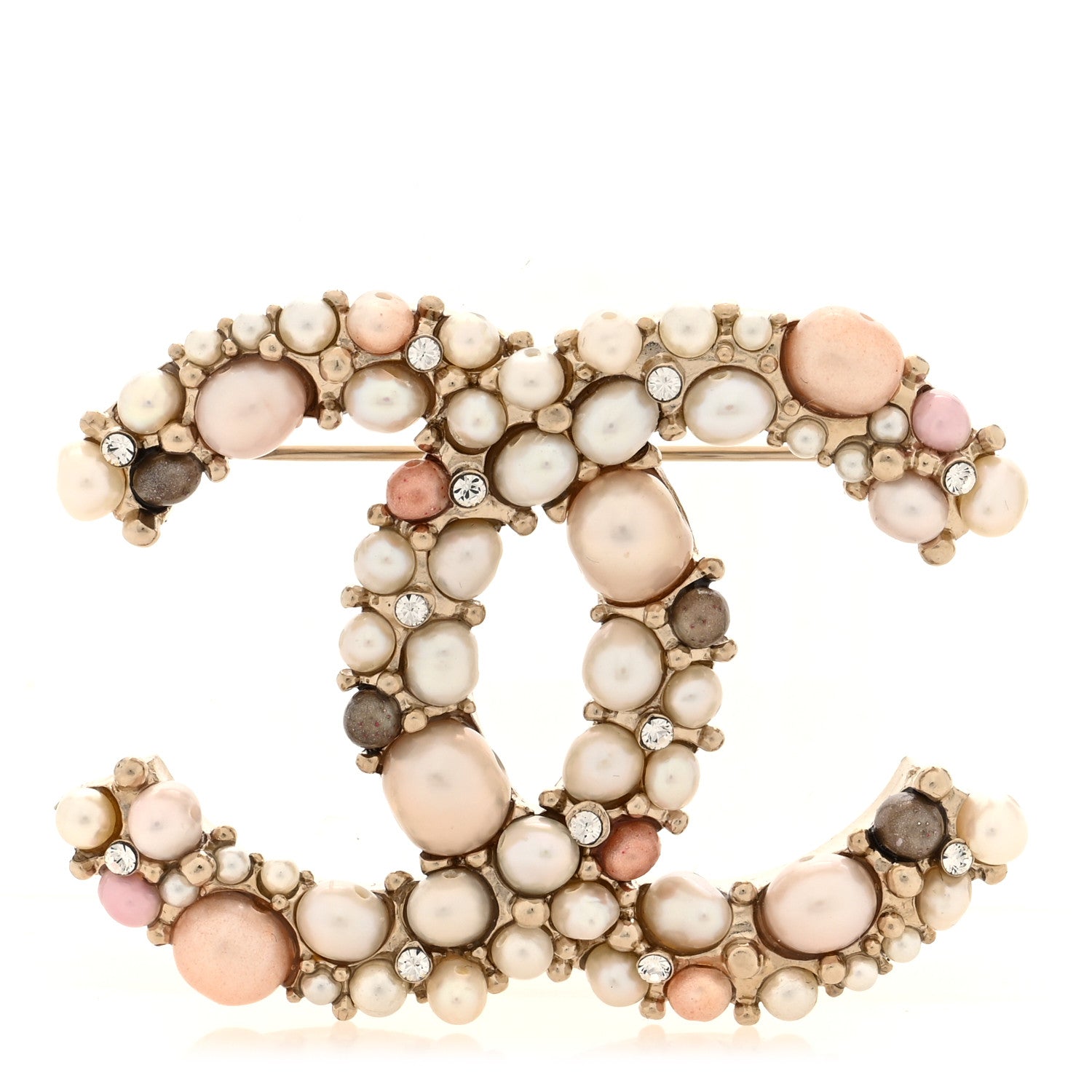 Chanel Pearl Crystal Mini CC Charms Brooch Light Gold Pink 1 of 4