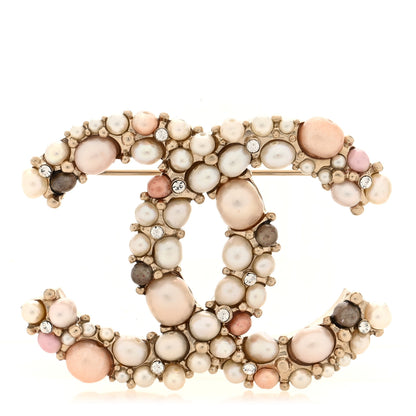 Chanel Pearl Crystal Mini CC Charms Brooch Light Gold Pink 1 of 4