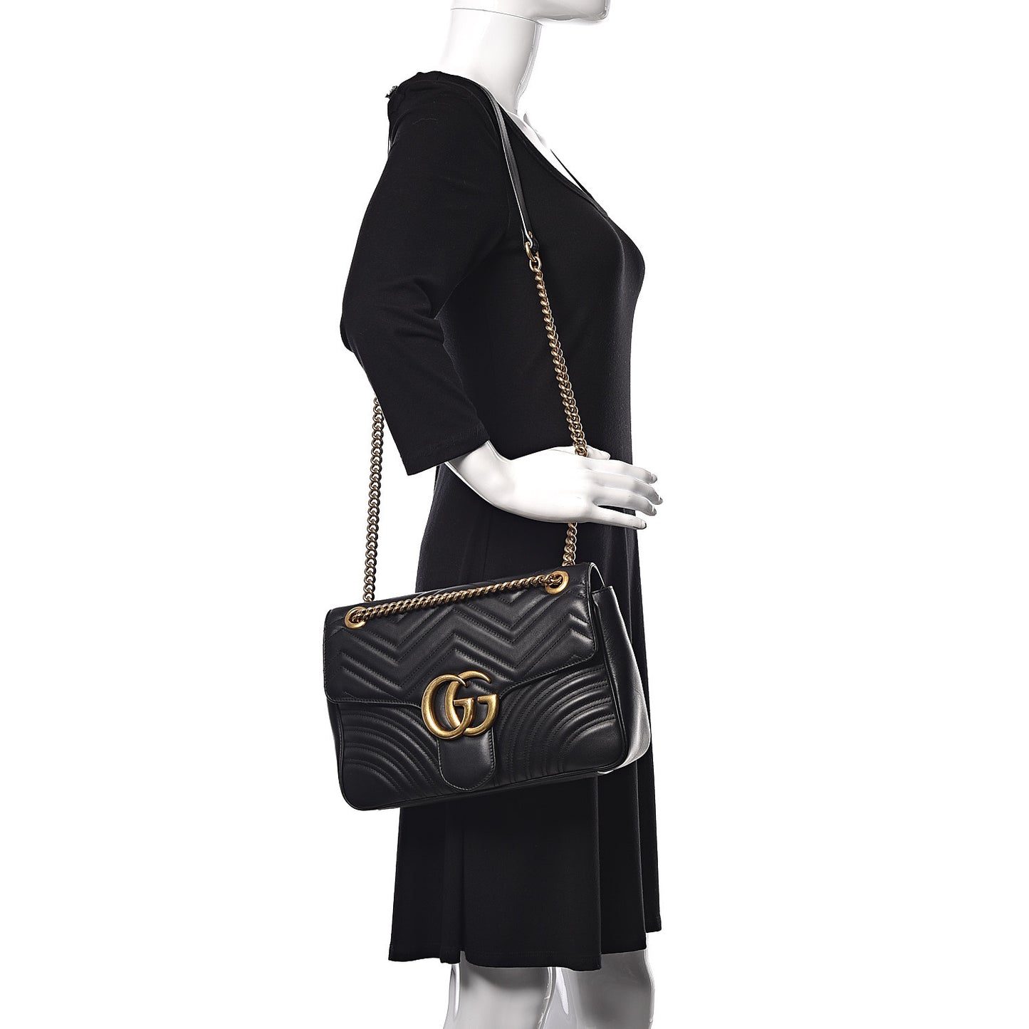 Calfskin Matelasse Medium GG Marmont Shoulder Bag Black