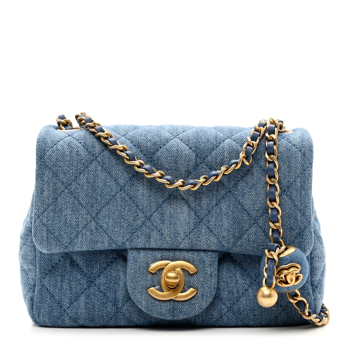 Denim Quilted Mini Pearl Crush Flap Blue