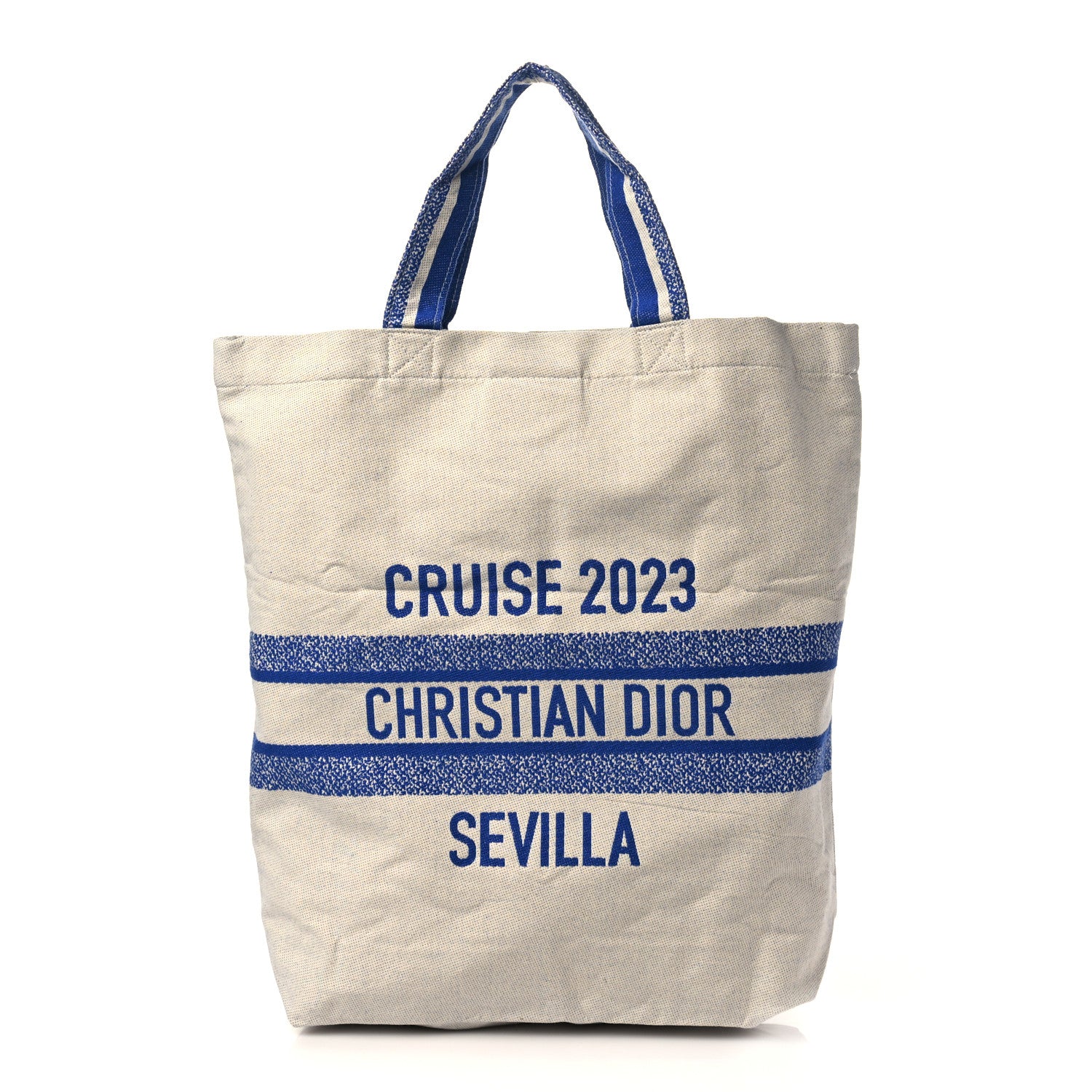 Christian Dior Canvas Print Cruise Tote Ivory Blue 1 of 7