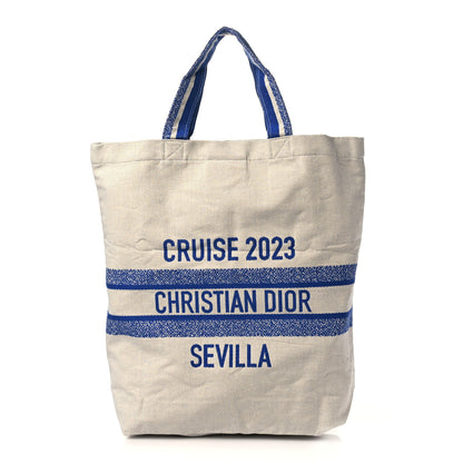Christian Dior Canvas Print Cruise Tote Ivory Blue 1 of 7