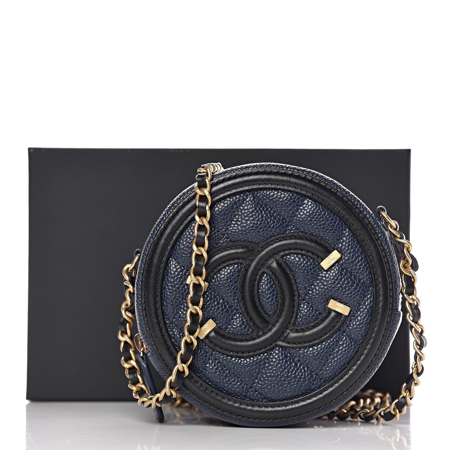 Caviar Quilted Round Filigree Crossbody Navy Black