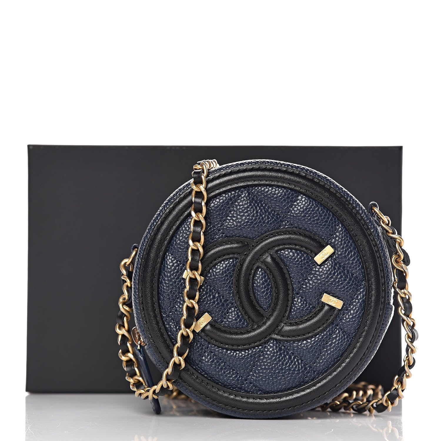 Chanel Caviar Quilted Round Filigree Crossbody Navy Black 10 of 10