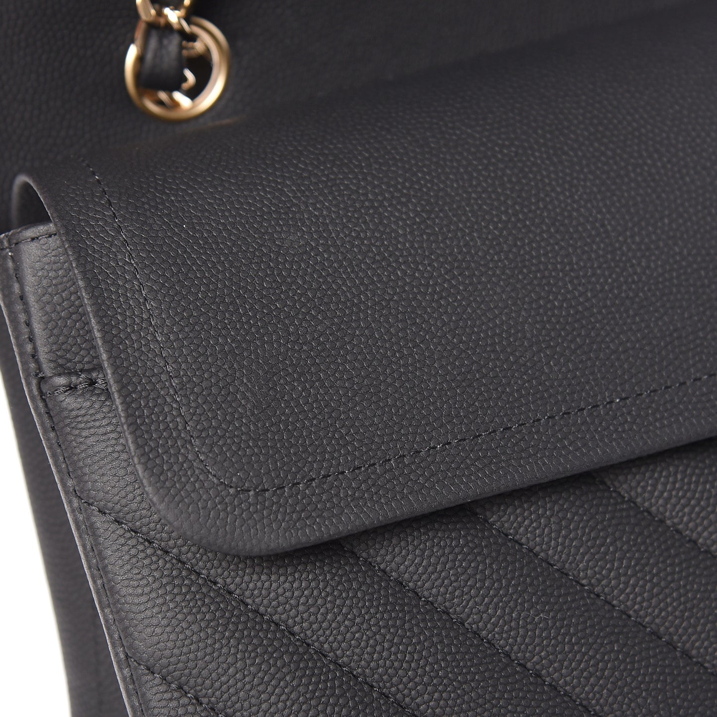 Caviar Chevron Quilted Medium Double Flap Black