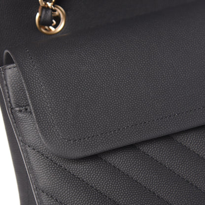 Chanel Caviar Chevron Quilted Medium Double Flap Black 15 of 18