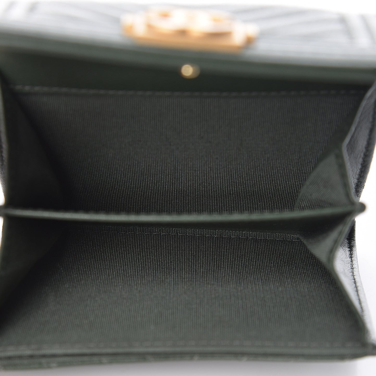 Lambskin Chevron Quilted Boy Card Holder Wallet Dark Green