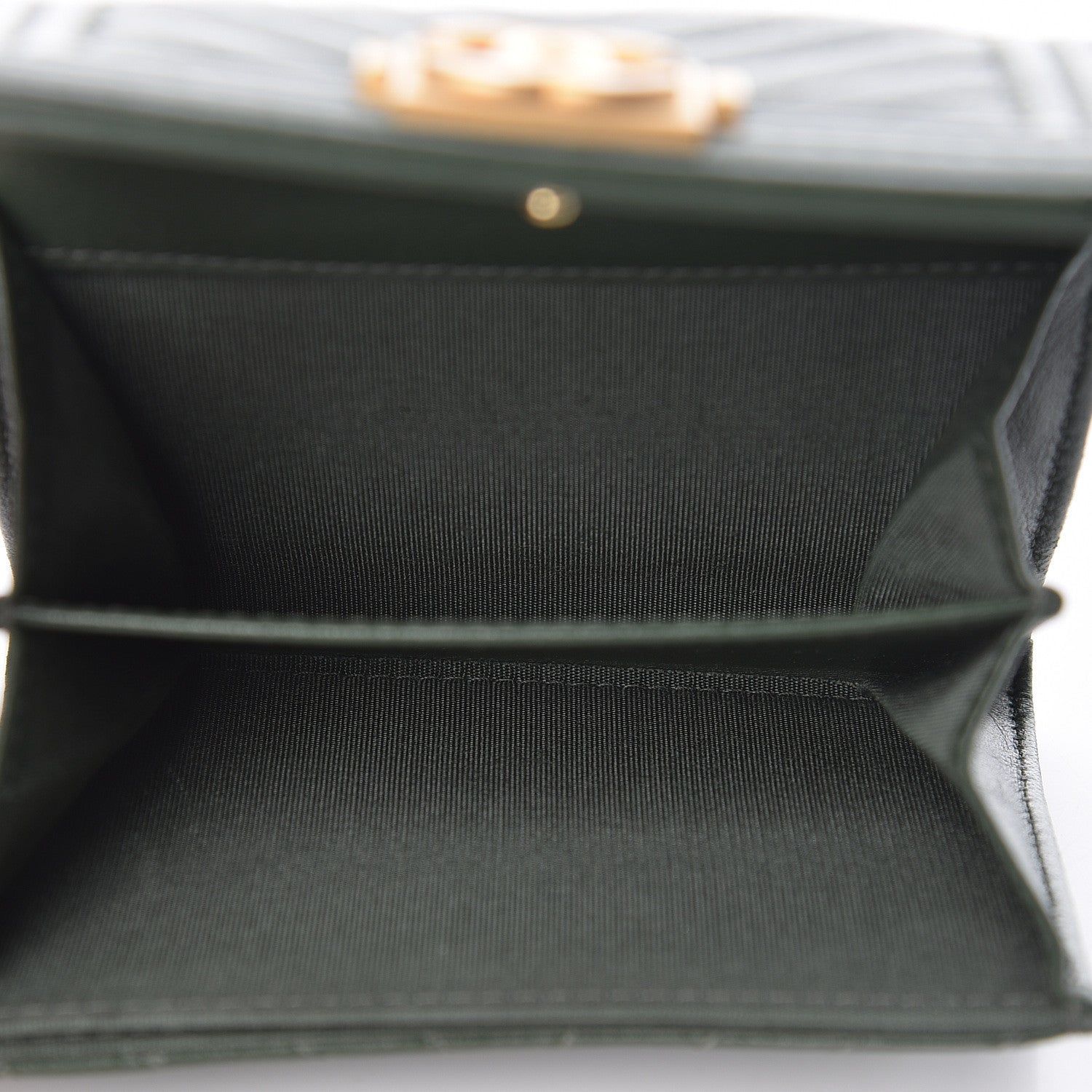 Chanel Lambskin Chevron Quilted Boy Card Holder Wallet Dark Green 5 of 9