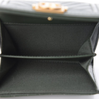 Chanel Lambskin Chevron Quilted Boy Card Holder Wallet Dark Green 5 of 9