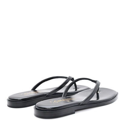 Chanel Goatskin CC Times Square Thong Sandals 37 Black 5 of 10