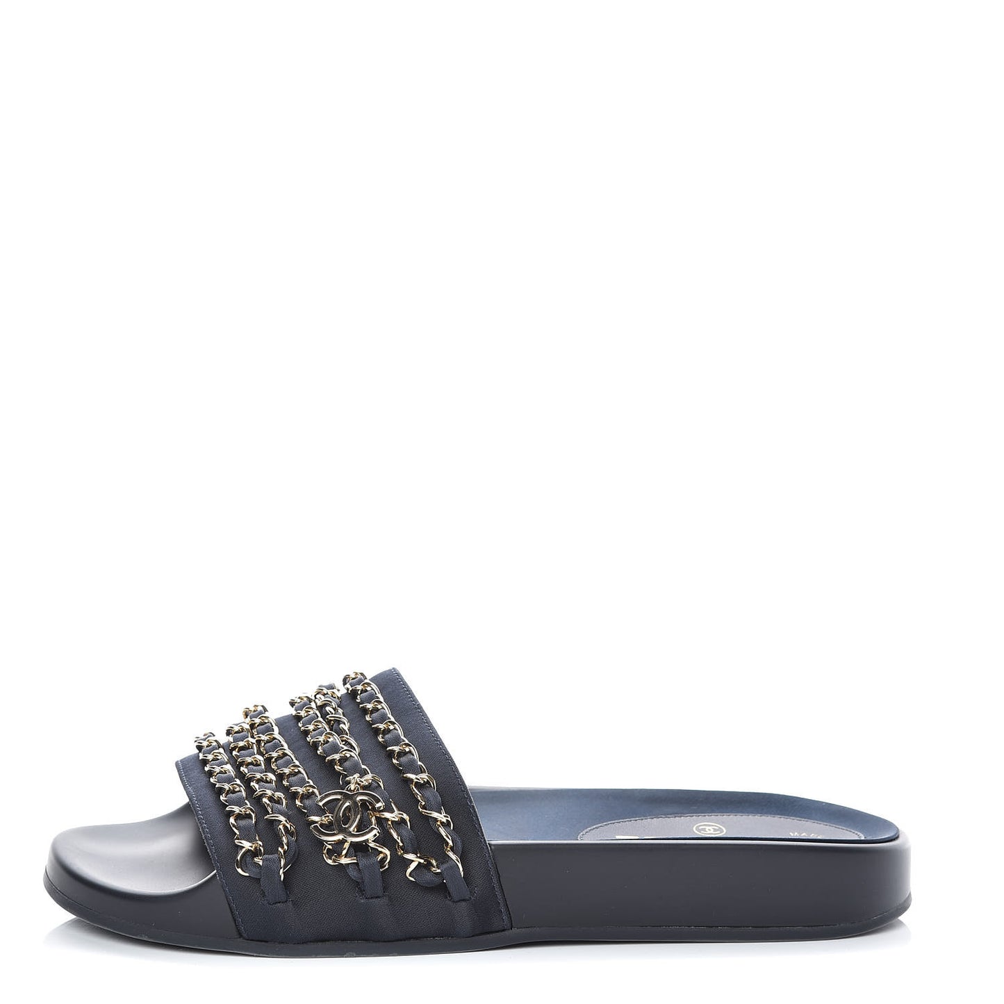 Satin Chain Slides Sandals Flats 38 Marine