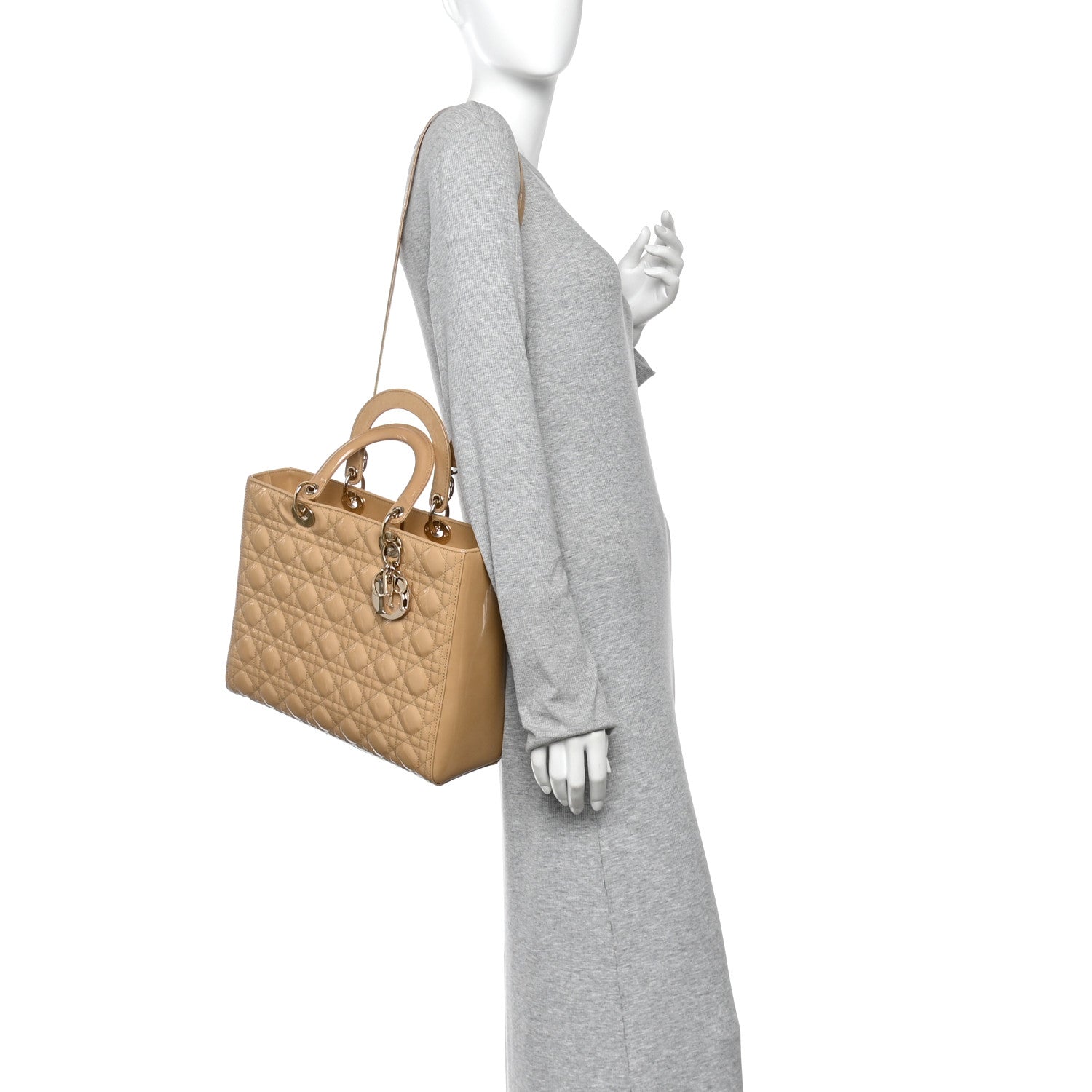 Christian Dior Patent Cannage Large Lady Dior Dark Beige 2 of 10