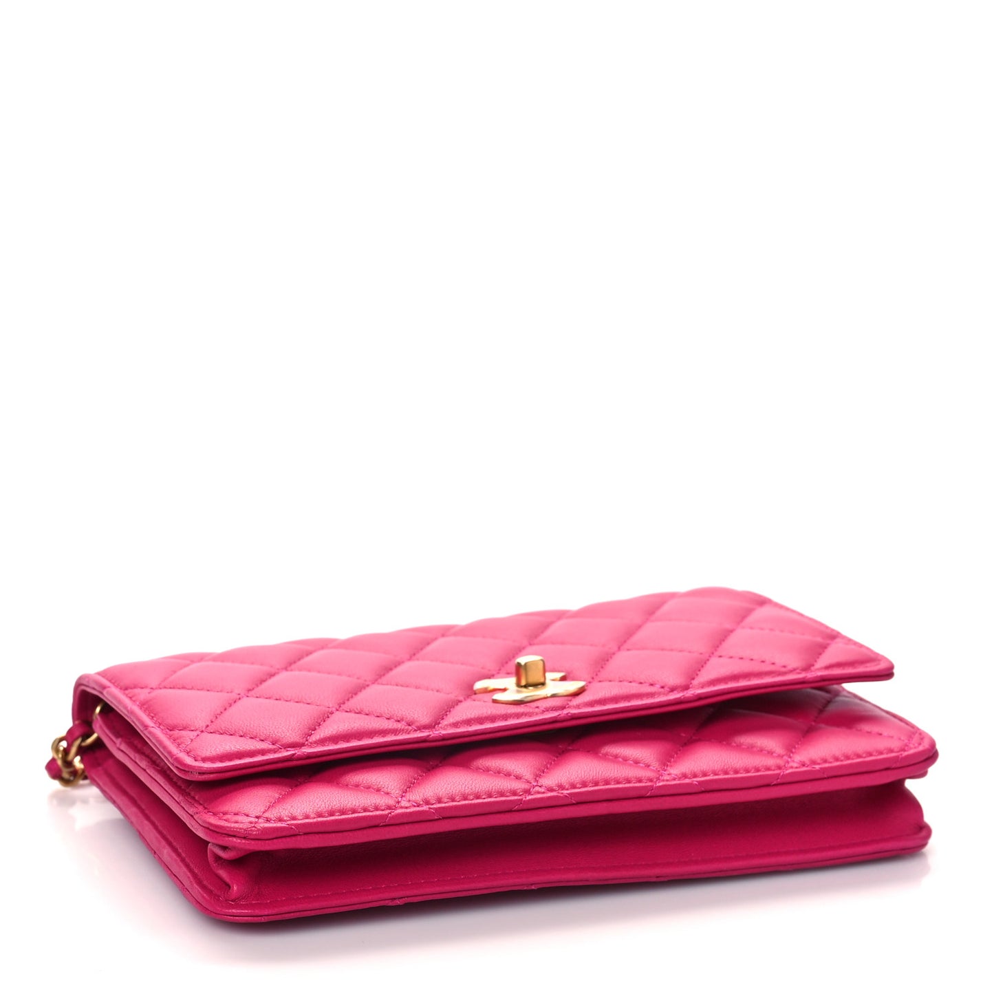 Lambskin Quilted CC Pearl Crush Wallet on Chain WOC Dark Pink