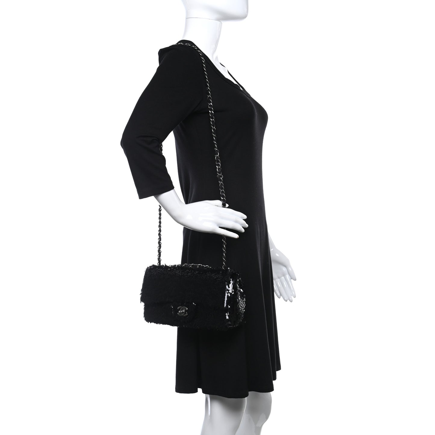 Sequin Embroidered Small Single Flap Black