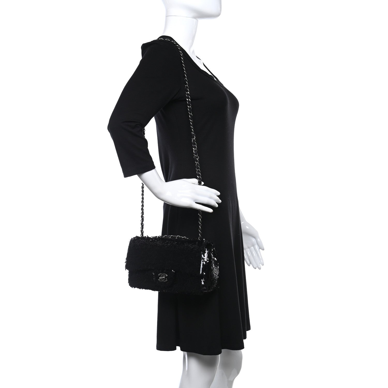 Chanel Sequin Embroidered Small Single Flap Black 2 of 9