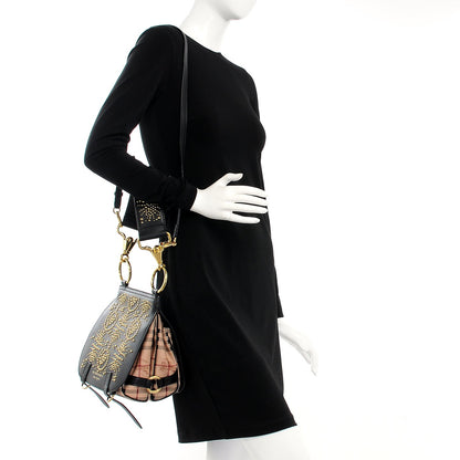 Burberry Calfskin Haymarket Check Studded Large Bridle Saddle Bag Black 2 of 12