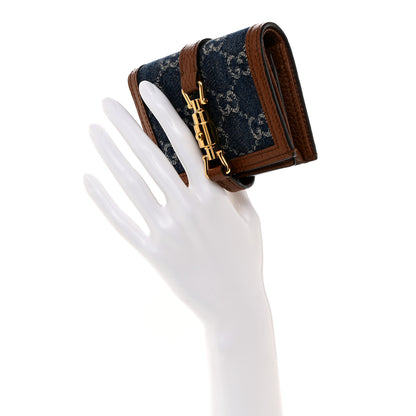 Gucci New Denim GG Monogram Jackie 1961 Card Case Blue Tea Cuir 2 of 8