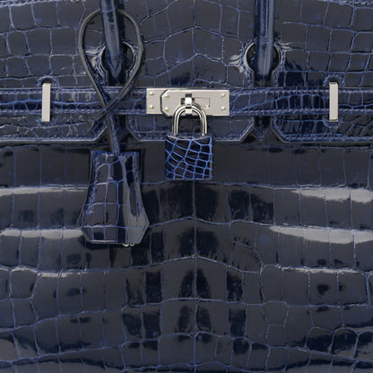 Hermes Shiny Niloticus Crocodile Birkin 25 Bleu Saphir 8 of 20