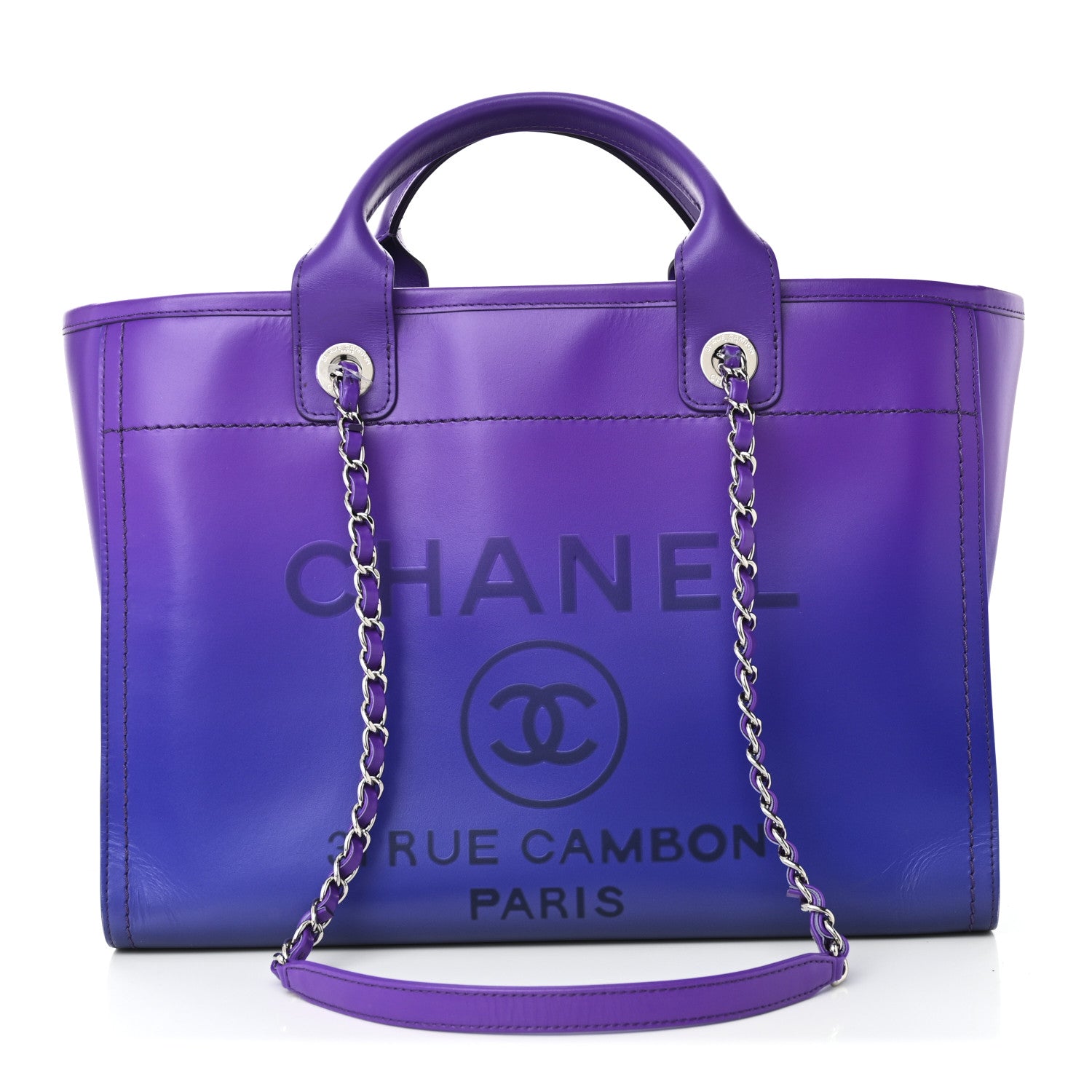 Chanel Shaded Calfskin Small Deauville Tote Purple Blue 1 of 12