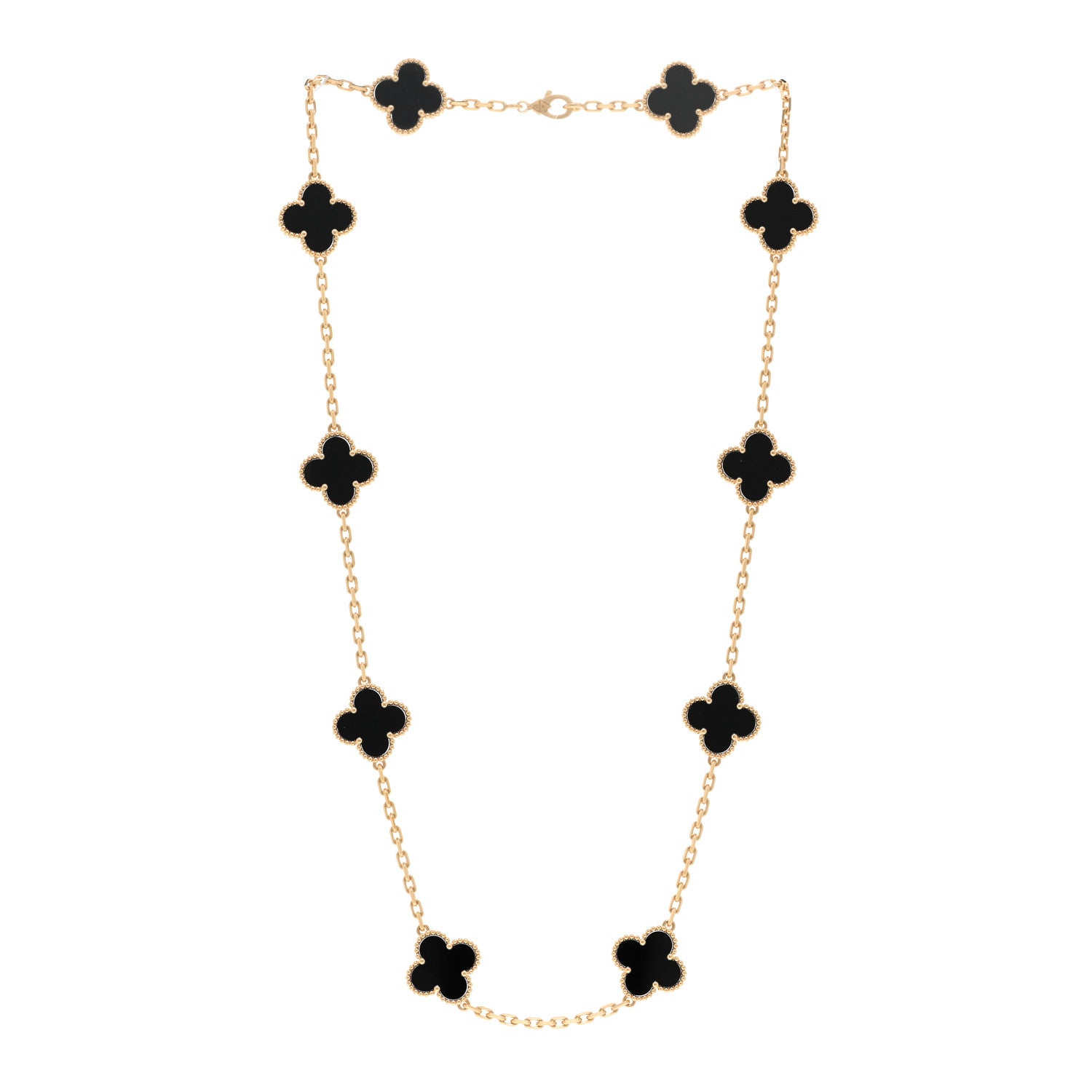Van Cleef & Arpels 18K Yellow Gold Black Onyx 10 Motifs Vintage Alhambra Necklace 3 of 5