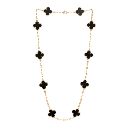 Van Cleef & Arpels 18K Yellow Gold Black Onyx 10 Motifs Vintage Alhambra Necklace 3 of 5