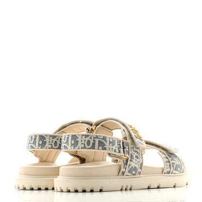 Christian Dior Oblique Raffia Chambray Jacquard Dioract Sandals 38 Blue Ecru 4 of 8