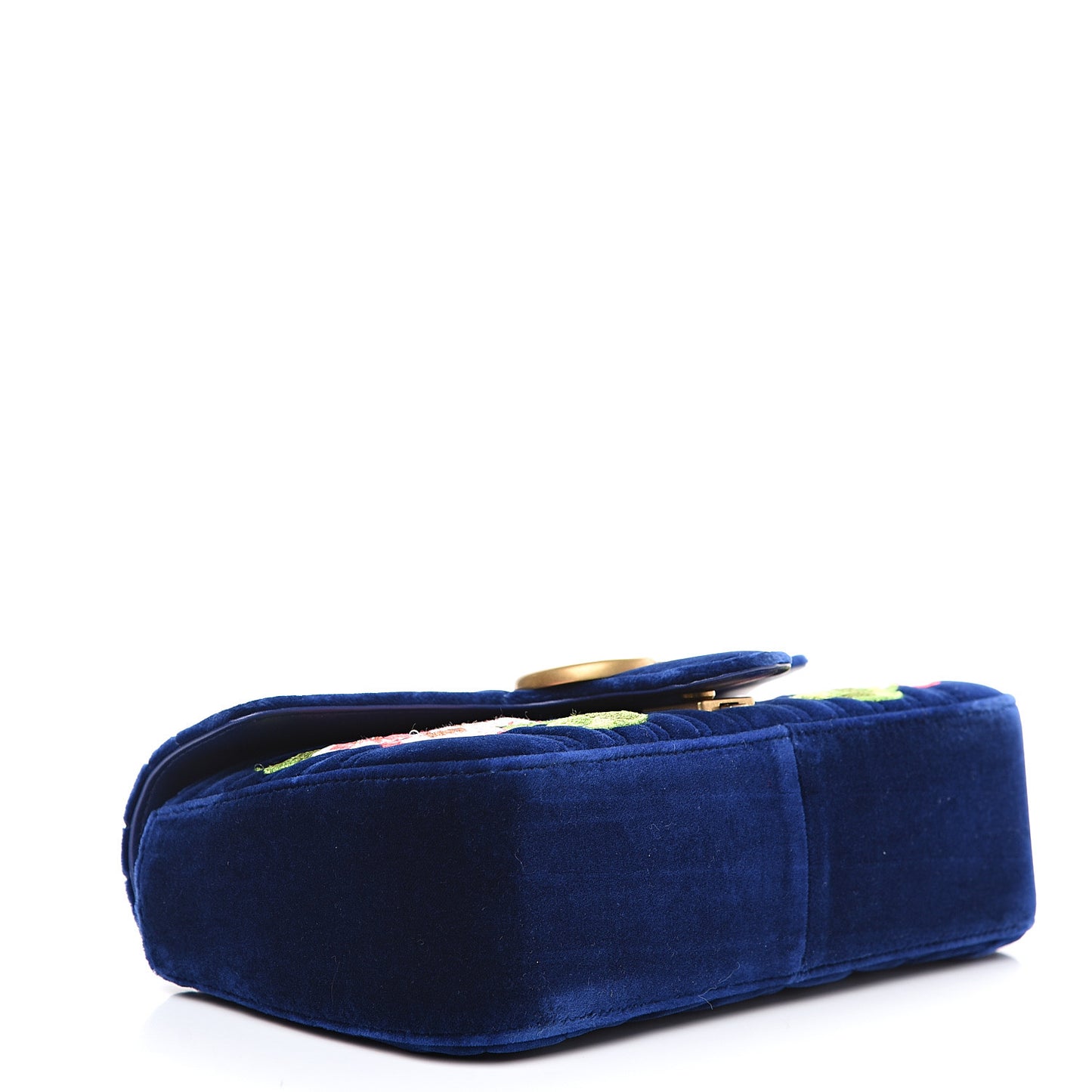 Velvet Matelasse Deer Embroidered Small GG Marmont Shoulder Bag Cobalt