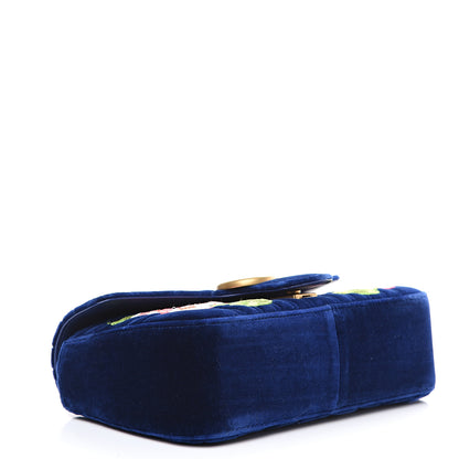 Gucci Velvet Matelasse Deer Embroidered Small GG Marmont Shoulder Bag Cobalt 3 of 9