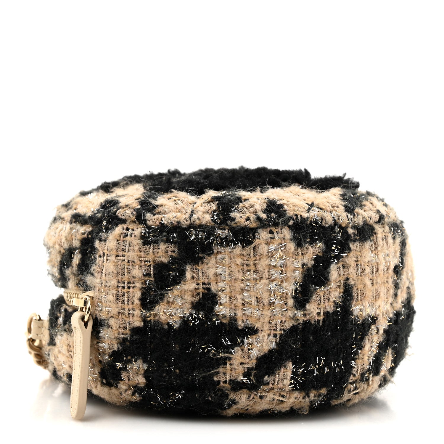 Chanel Tweed Shearling Round Clutch With Chain and Coin Purse Beige Black 5 of 12