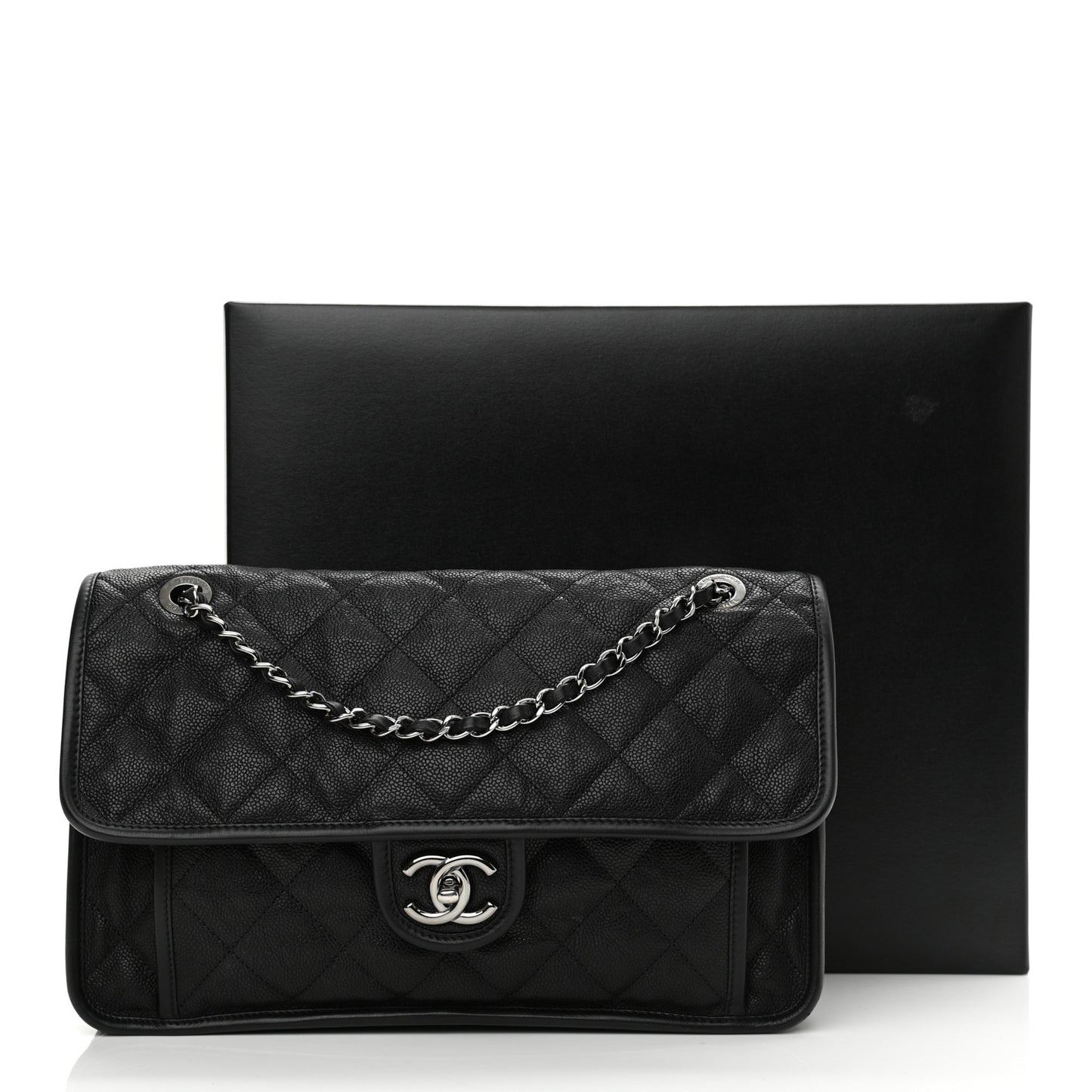 Caviar Quilted Medium French Riviera Flap Black