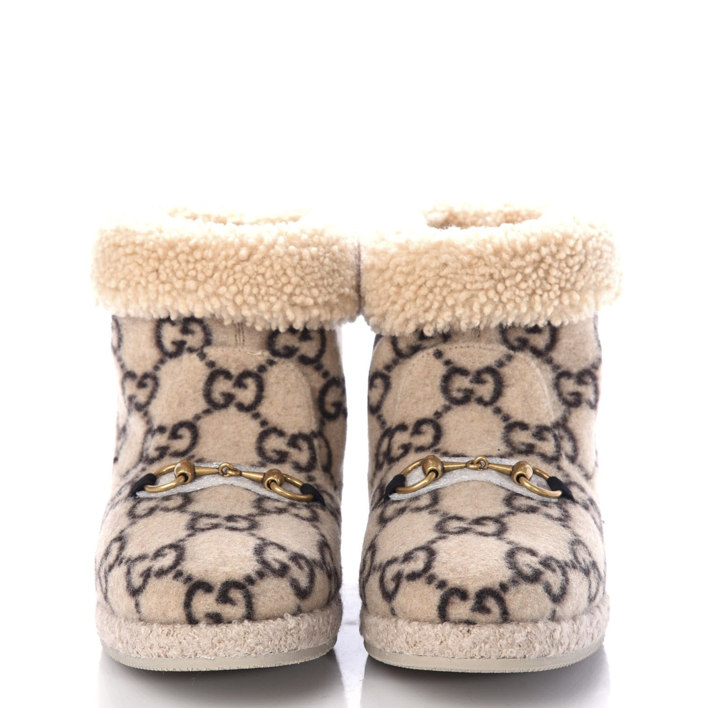 Covered Wool GG Monogram Womens Fria Horsebit Ankle Boots 41 Beige Ebony Butterscotch