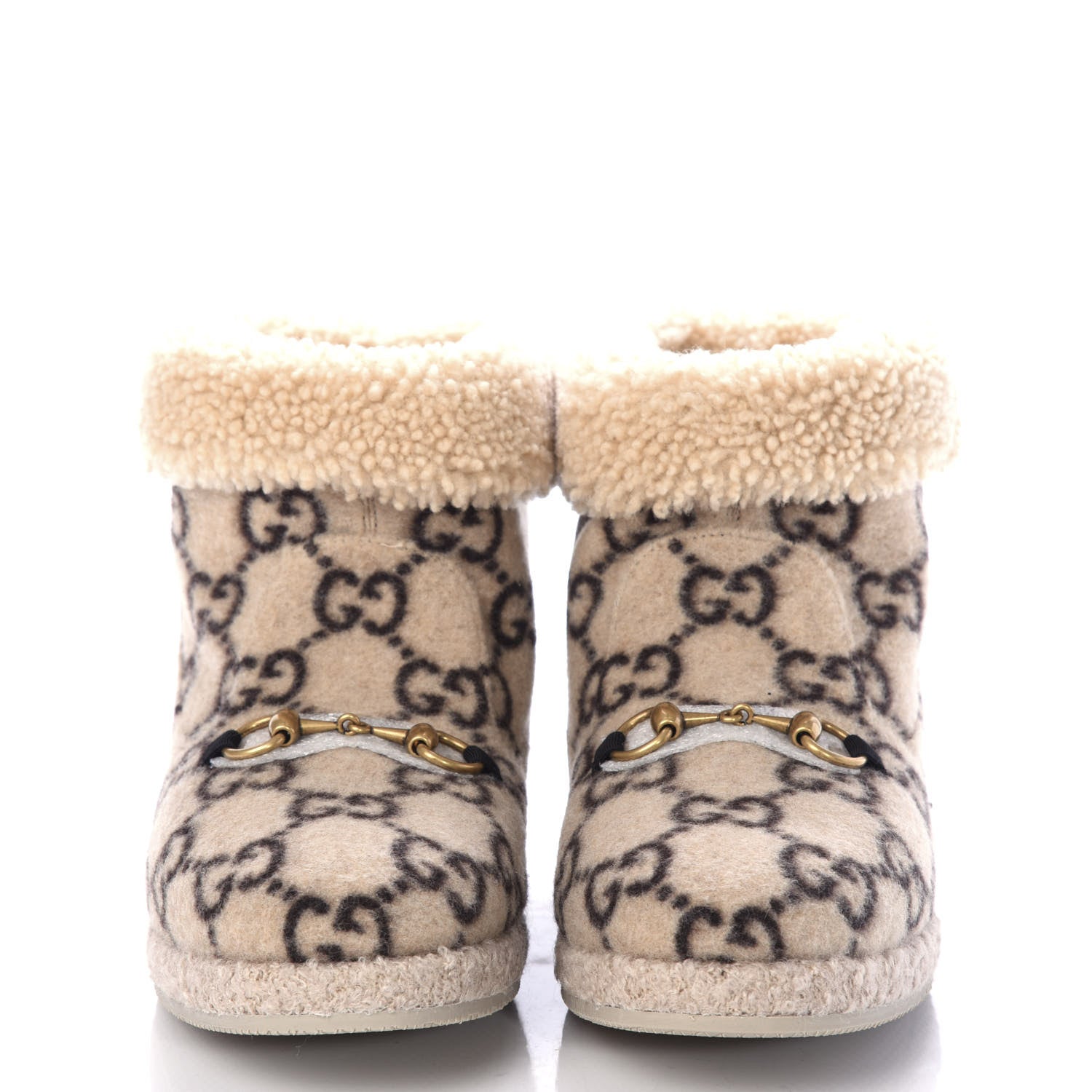 Gucci Covered Wool GG Monogram Womens Fria Horsebit Ankle Boots 41 Beige Ebony Butterscotch 2 of 10