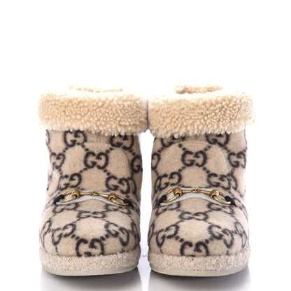 Gucci Covered Wool GG Monogram Womens Fria Horsebit Ankle Boots 41 Beige Ebony Butterscotch 2 of 10