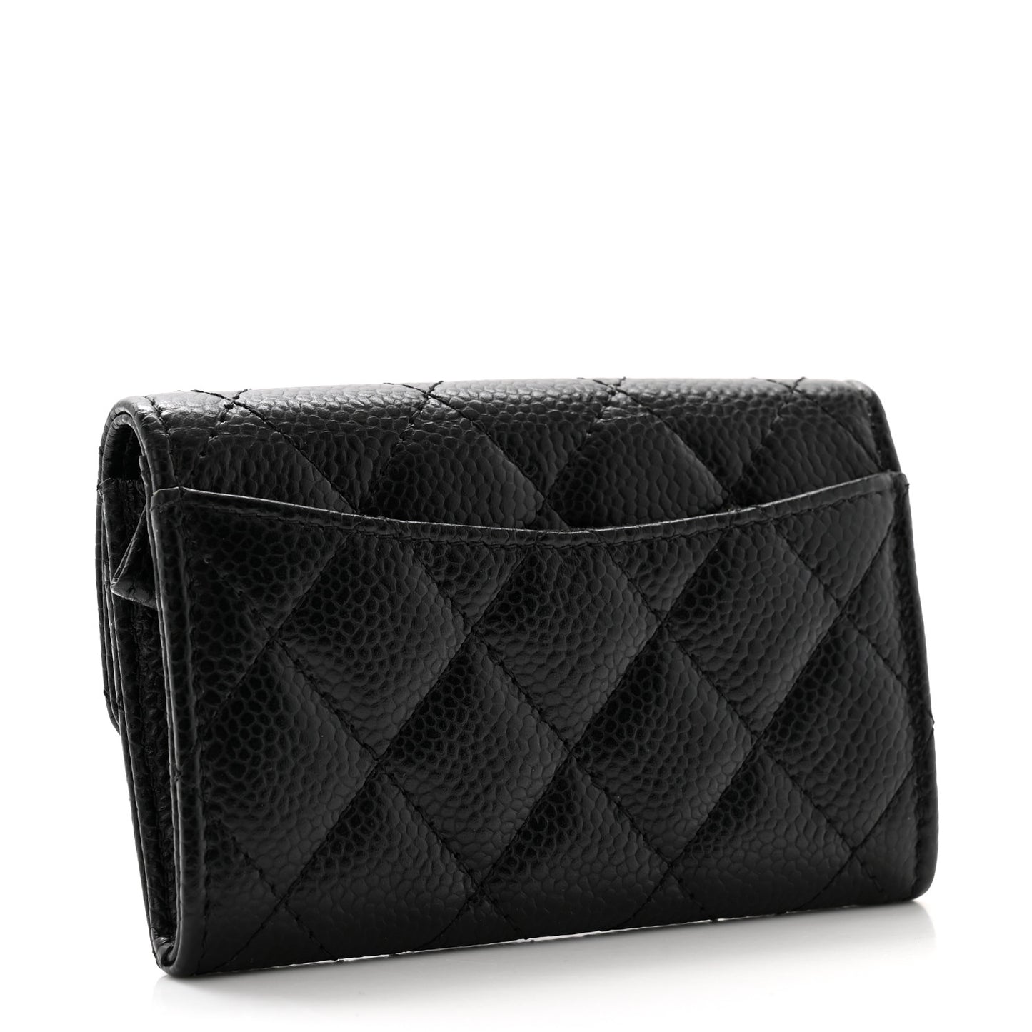 Caviar Quilted Flap Card Holder Wallet Black