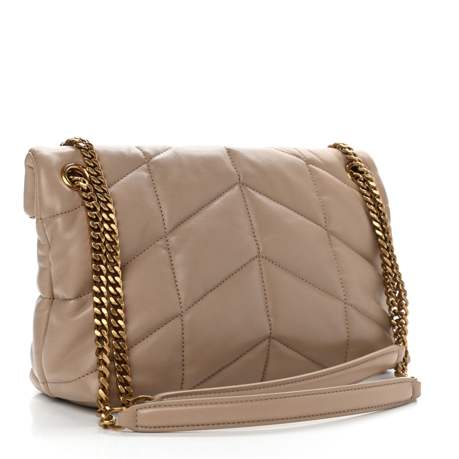 Saint Laurent Lambskin Quilted Small Loulou Puffer Monogram Chain Satchel Dark Beige 3 of 11