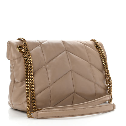 Saint Laurent Lambskin Quilted Small Loulou Puffer Monogram Chain Satchel Dark Beige 3 of 11