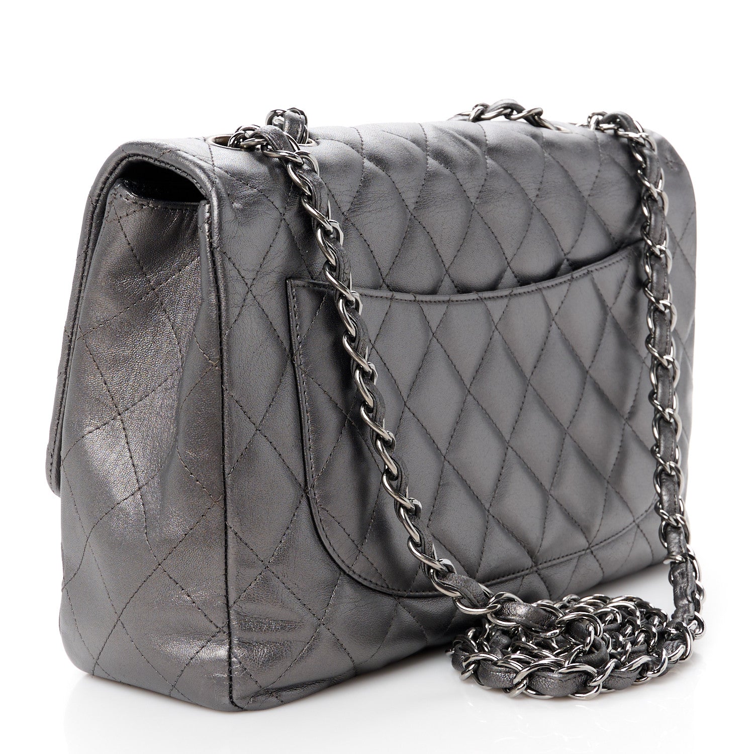 Chanel Metallic Lambskin Quilted Jumbo Single Flap Dark Grey 3 of 12