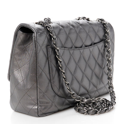 Chanel Metallic Lambskin Quilted Jumbo Single Flap Dark Grey 3 of 12
