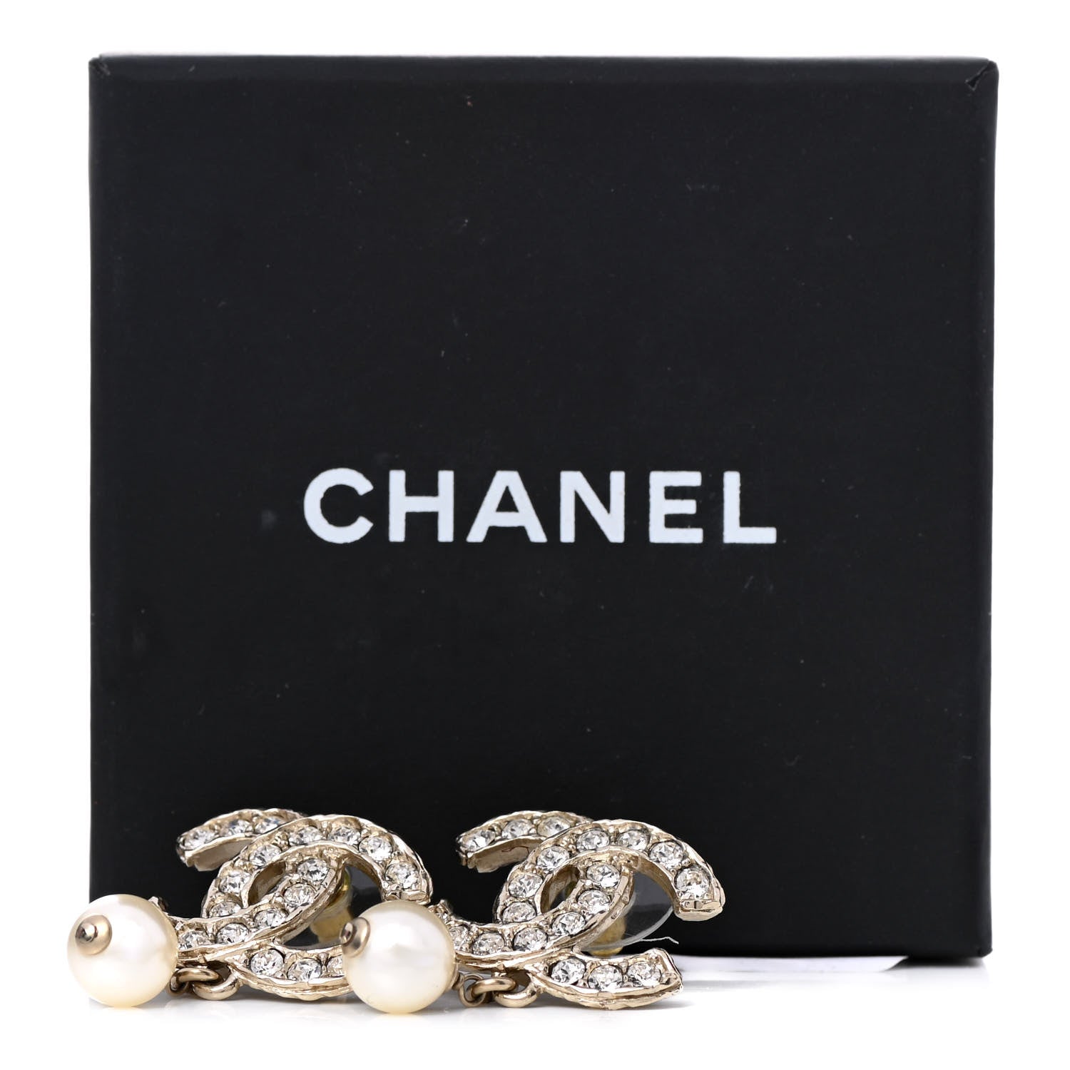 Chanel Crystal Pearl CC Drop Earrings Gold 5 of 5