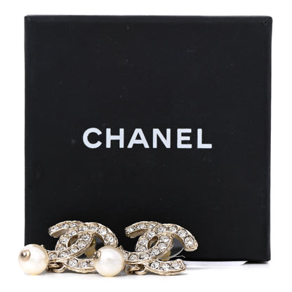 Chanel Crystal Pearl CC Drop Earrings Gold 5 of 5