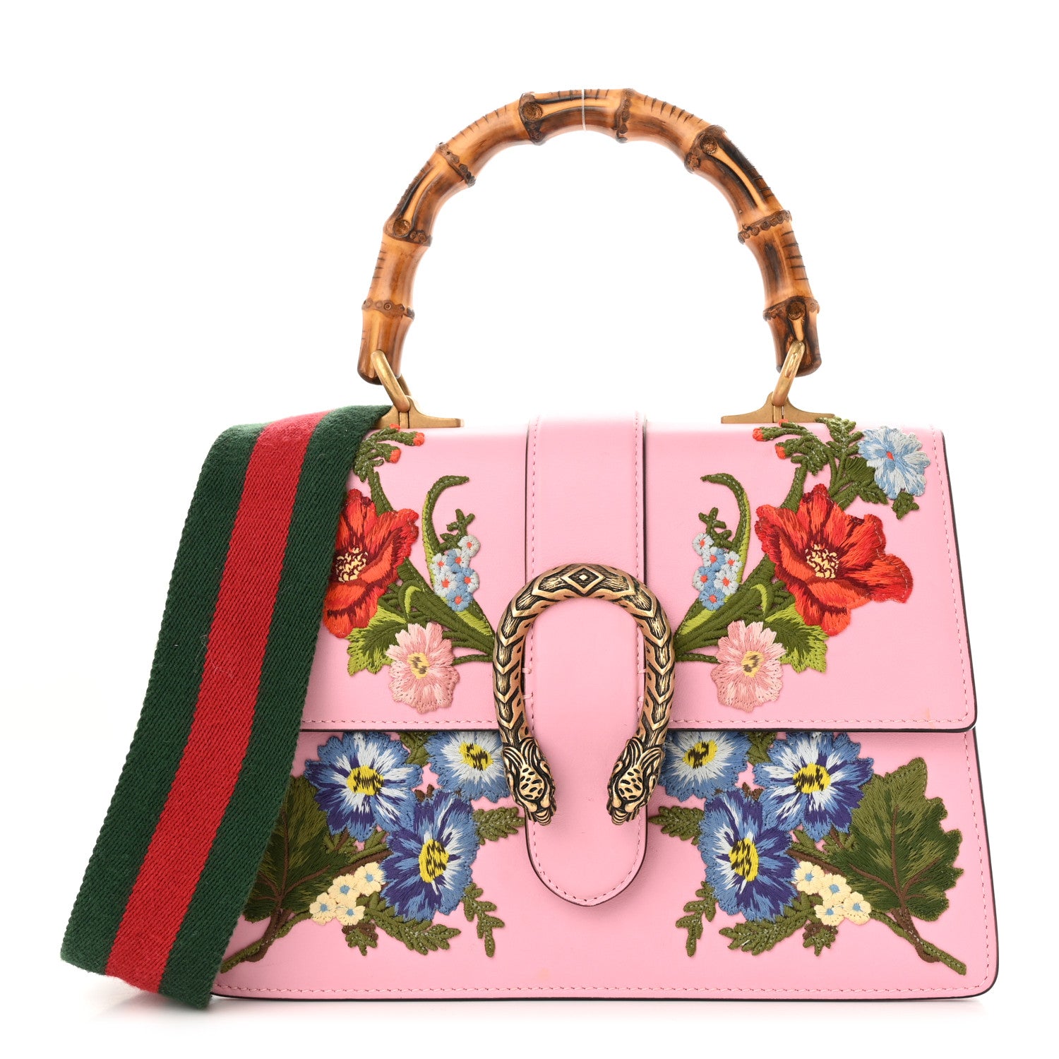 Gucci Calfskin Bamboo Web Embroidered Medium Dionysus Top Handle Bag Pink 1 of 15
