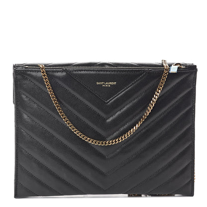 Saint Laurent Grain De Poudre Matelasse Tribeca Chain Wallet Black 1 of 9