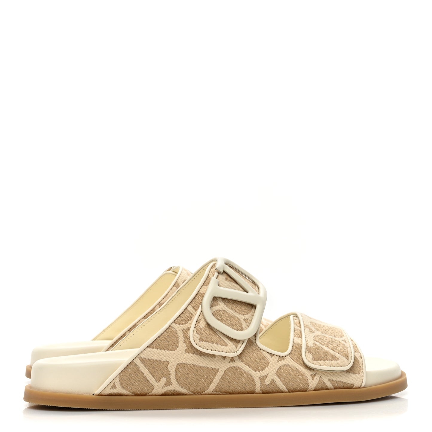 Raffia Toile Iconographe Vlogo Double Strap Slide Sandals 39.5 Natural Ivory