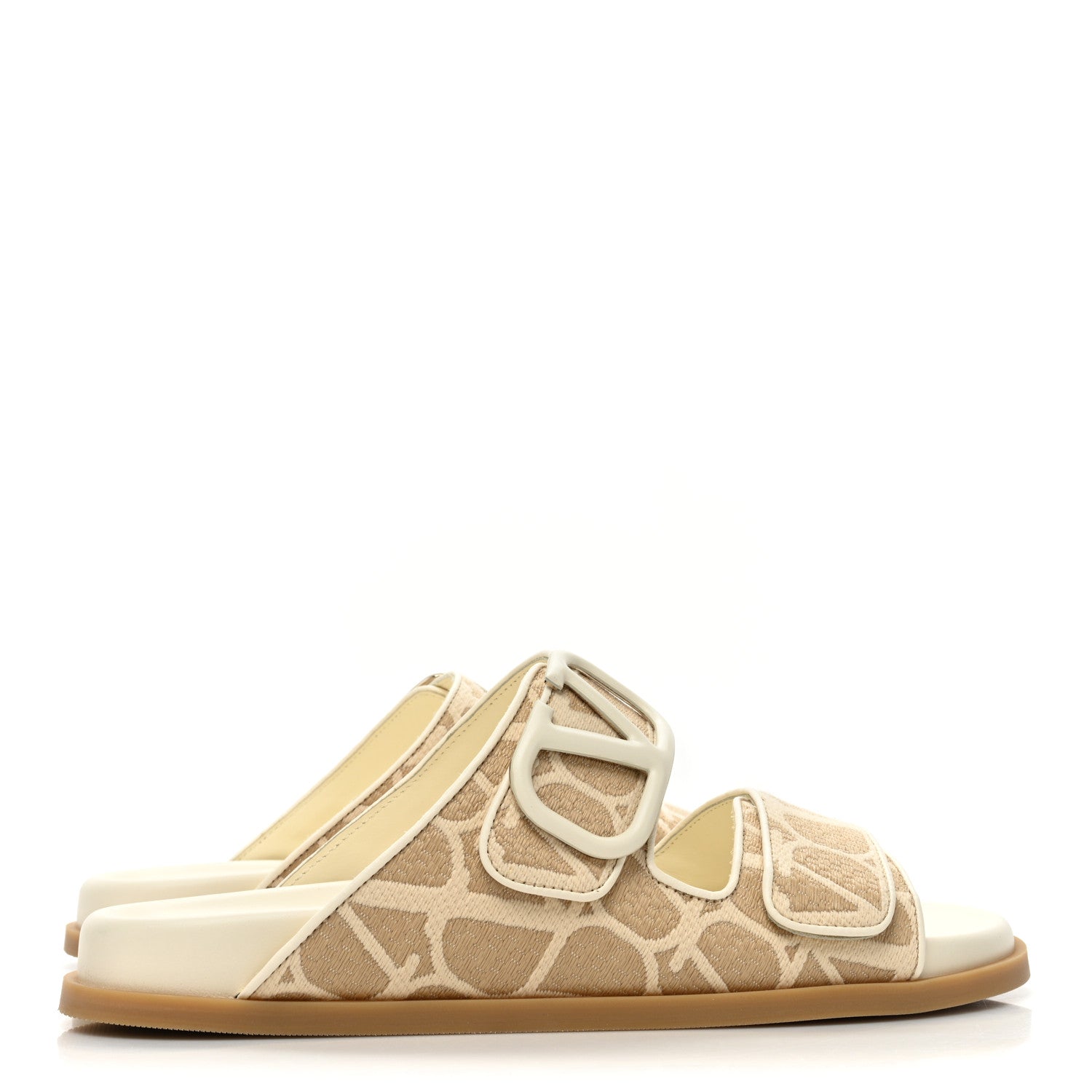 Valentino Garavani Raffia Toile Iconographe Vlogo Double Strap Slide Sandals 39.5 Natural Ivory 4 of 8