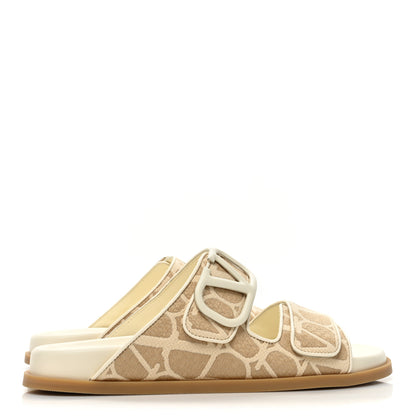 Valentino Garavani Raffia Toile Iconographe Vlogo Double Strap Slide Sandals 39.5 Natural Ivory 4 of 8